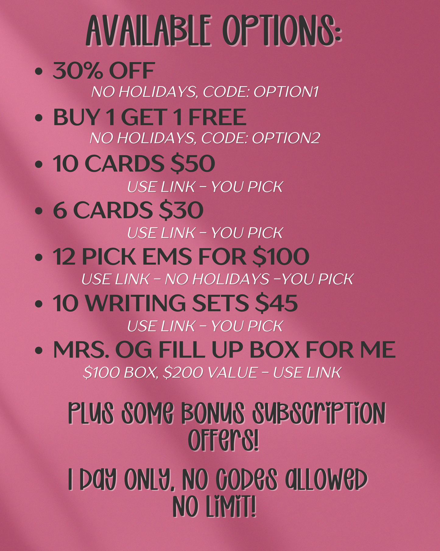 You Pick Your Special (NO CODES ALLOWED)
