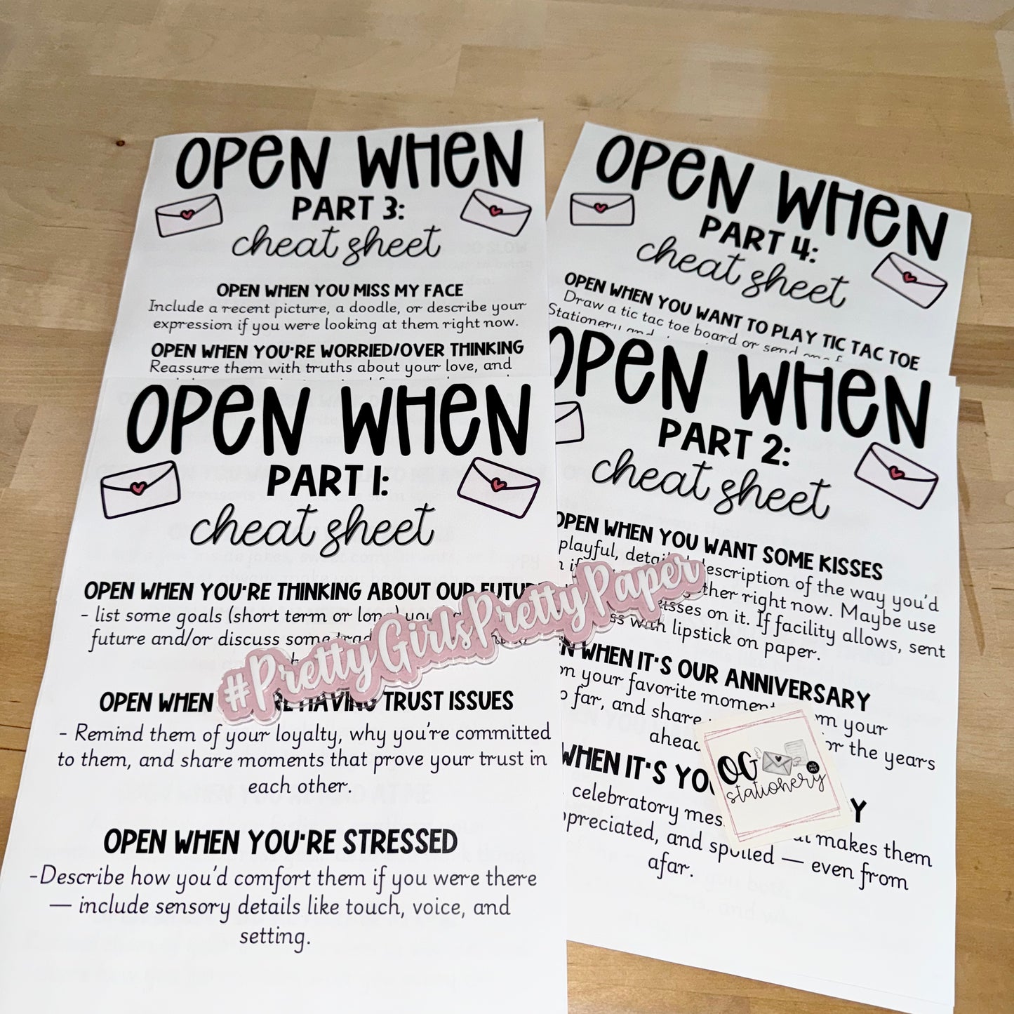 Open When Cheat Sheets