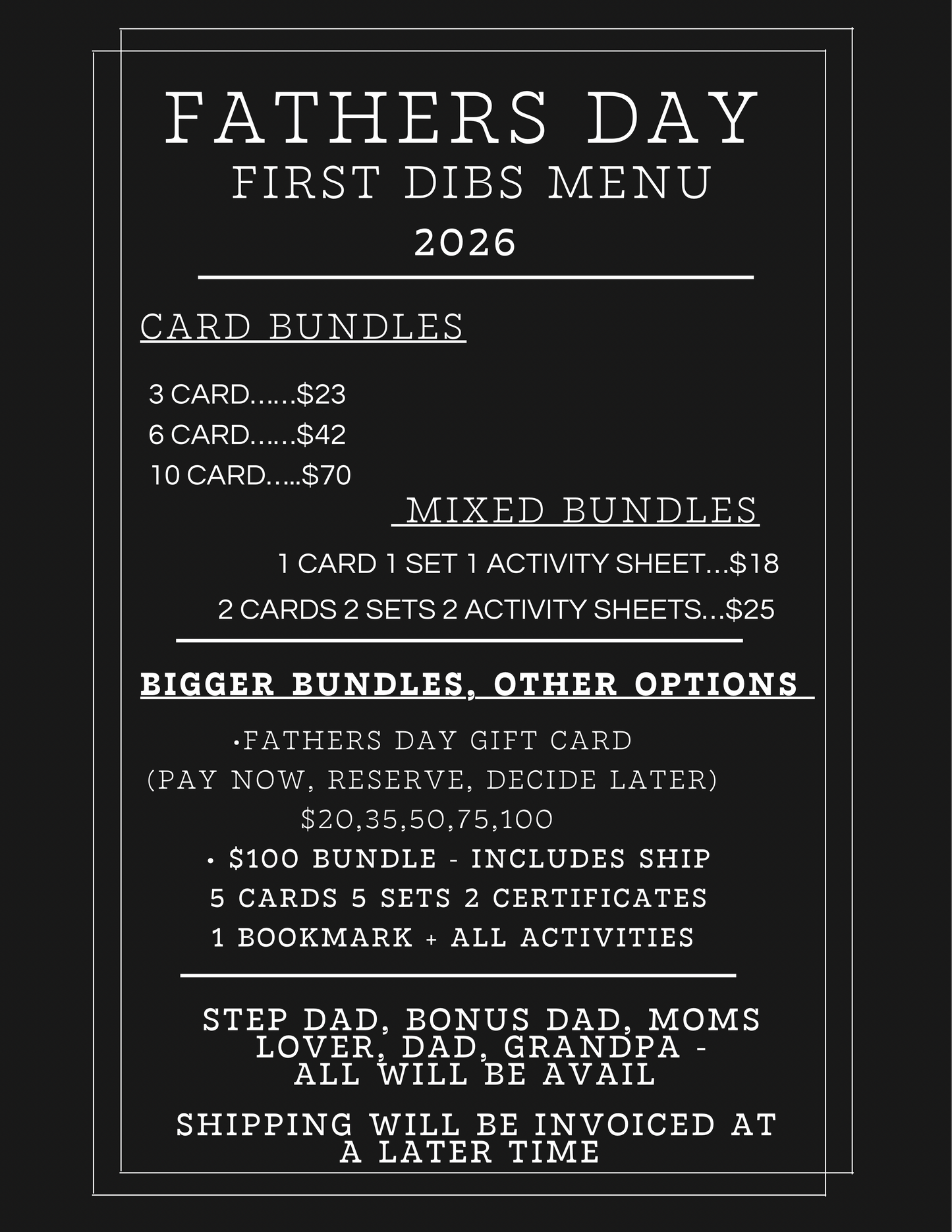 Fathers Day (preorder-shipping not included)